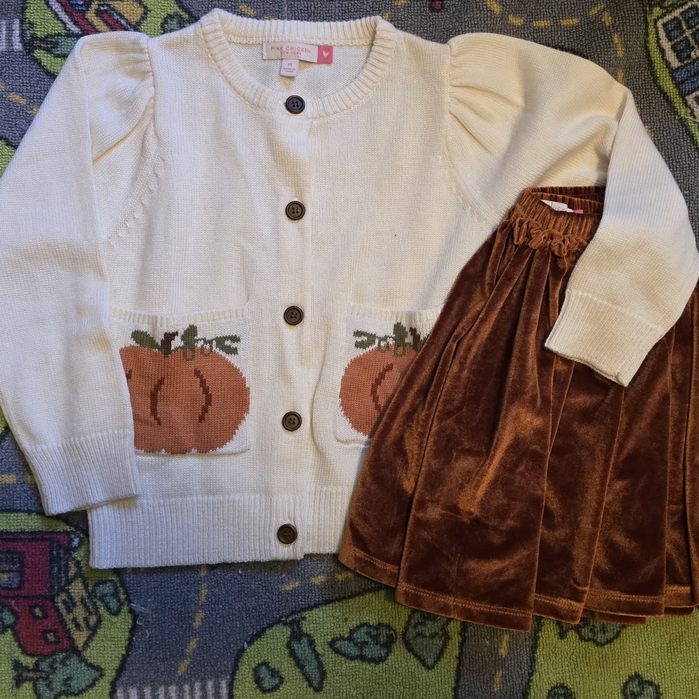 Kids Pumpkin Cardigan and Skirt Costume Set